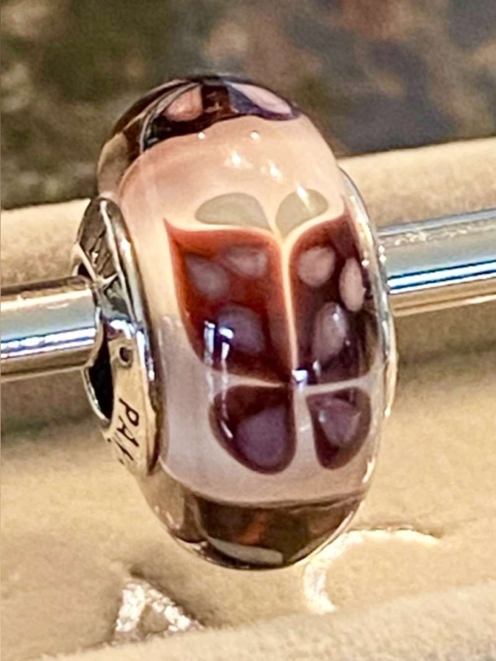 Authentic Pandora Sterling Silver Core Pink “Butterfly Kisses” Murano ~ Charm B